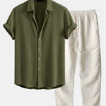 Waffle Shirt & Straight Leg Linen Pants Set
