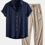 Crinkled Textured Shirt & Crinkle Textured Straight Leg Pants Set