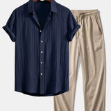Crinkled Textured Shirt & Crinkle Textured Straight Leg Pants Set