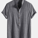 Short Sleeve Half Button Fly Henley Collar Shirt & Linen Pants Set