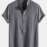 Short Sleeve Half Button Fly Henley Collar Shirt