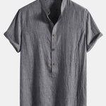 Half Button Fly Henley Collar Shirt & Linen Cotton Blend 11" Shorts Set