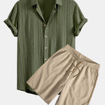 Crinkled Textured Shirt & Crinkled Textured Drawstring Shorts Set