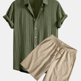 Crinkled Textured Shirt & Crinkled Textured Drawstring Shorts Set