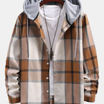 Button Up Contrast Hoodie Plaid Shirt