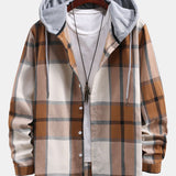 Button Up Contrast Hoodie Plaid Shirt