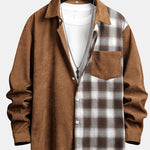Corduroy Plaid Patchwork Shirt with Pocket