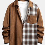 Corduroy Plaid Patchwork Shirt with Pocket