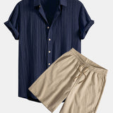 Crinkled Textured Shirt & Crinkled Textured Drawstring Shorts Set