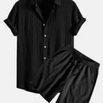 Crinkled Textured Shirt & Crinkled Textured Drawstring Shorts Set