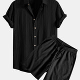 Crinkled Textured Shirt & Crinkled Textured Drawstring Shorts Set