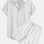 Crinkled Textured Shirt & Crinkled Textured Drawstring Shorts Set