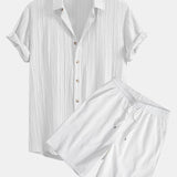 Crinkled Textured Shirt & Crinkled Textured Drawstring Shorts Set