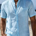 LINEN BLEND STAND COLLAR SHIRT FOR MEN