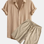 Crinkled Textured Shirt & Crinkled Textured Drawstring Shorts Set
