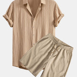 Crinkled Textured Shirt & Crinkled Textured Drawstring Shorts Set