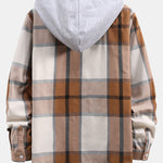 Button Up Contrast Hoodie Plaid Shirt