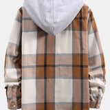 Button Up Contrast Hoodie Plaid Shirt