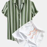 Stripe Print Shirt & Swim Shorts Set