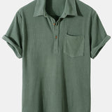 Hoooyi Waffle Lapel Solid Henley Shirts