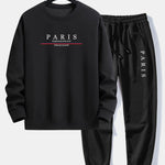 Paris Slogan Print Relax Fit Crew Neck Sweatshirt & Jogging Pants Set