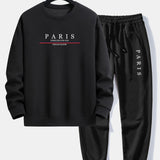 Paris Slogan Print Relax Fit Crew Neck Sweatshirt & Jogging Pants Set