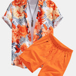 Tropical Flowers Print Shirt & Drawstring Swim Shorts Set