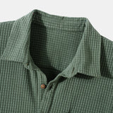 Hoooyi Waffle Lapel Solid Henley Shirts
