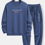 Paris Slogan Print Relax Fit Crew Neck Sweatshirt & Jogging Pants Set