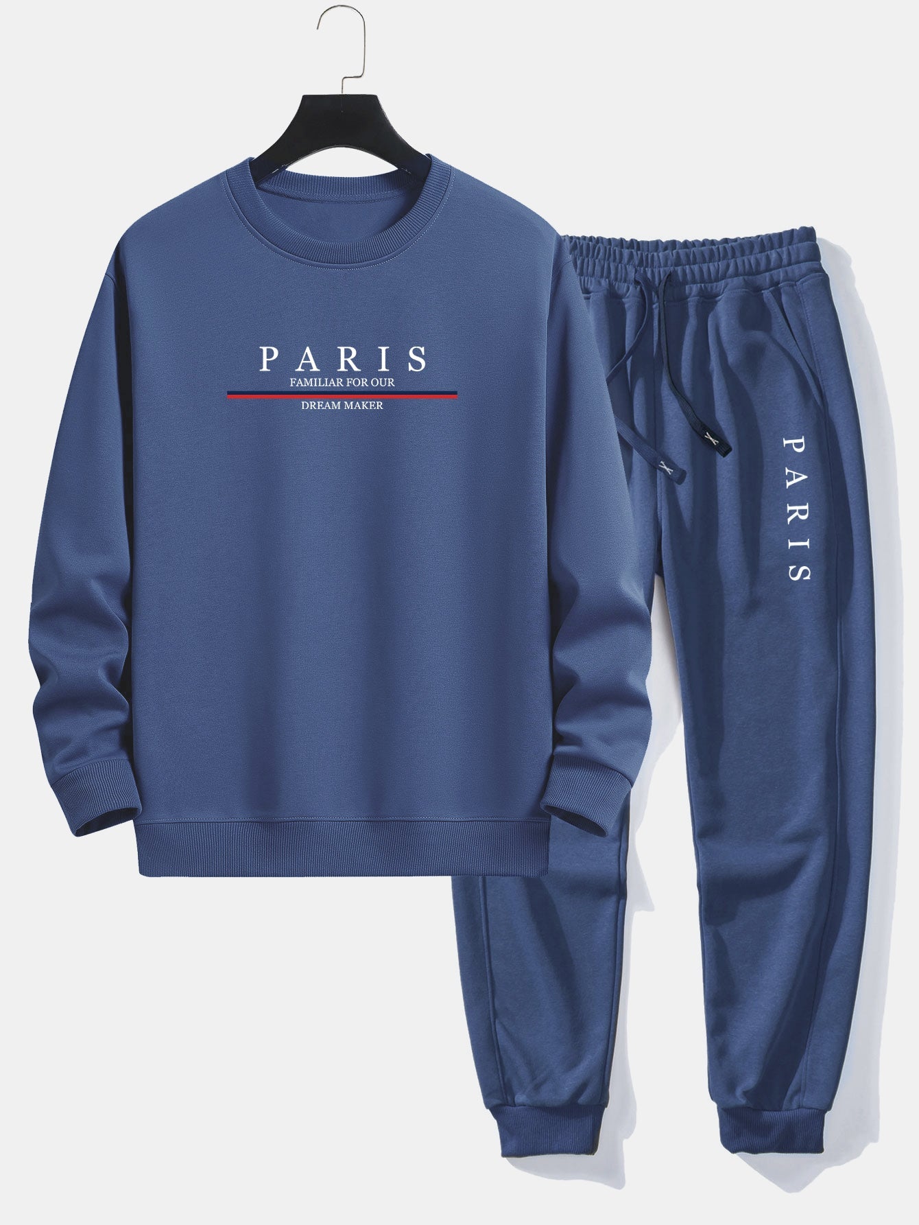 Paris Slogan Print Relax Fit Crew Neck Sweatshirt & Jogging Pants Set