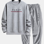 Paris Slogan Print Relax Fit Crew Neck Sweatshirt & Jogging Pants Set
