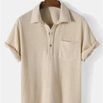 Hoooyi Waffle Lapel Solid Henley Shirts