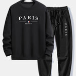 Paris Print Relax Fit Crew Neck Sweatshirt & Jogging Pants Set