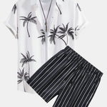 Palm Tree Print Shirt & Striped Swim Shorts Set