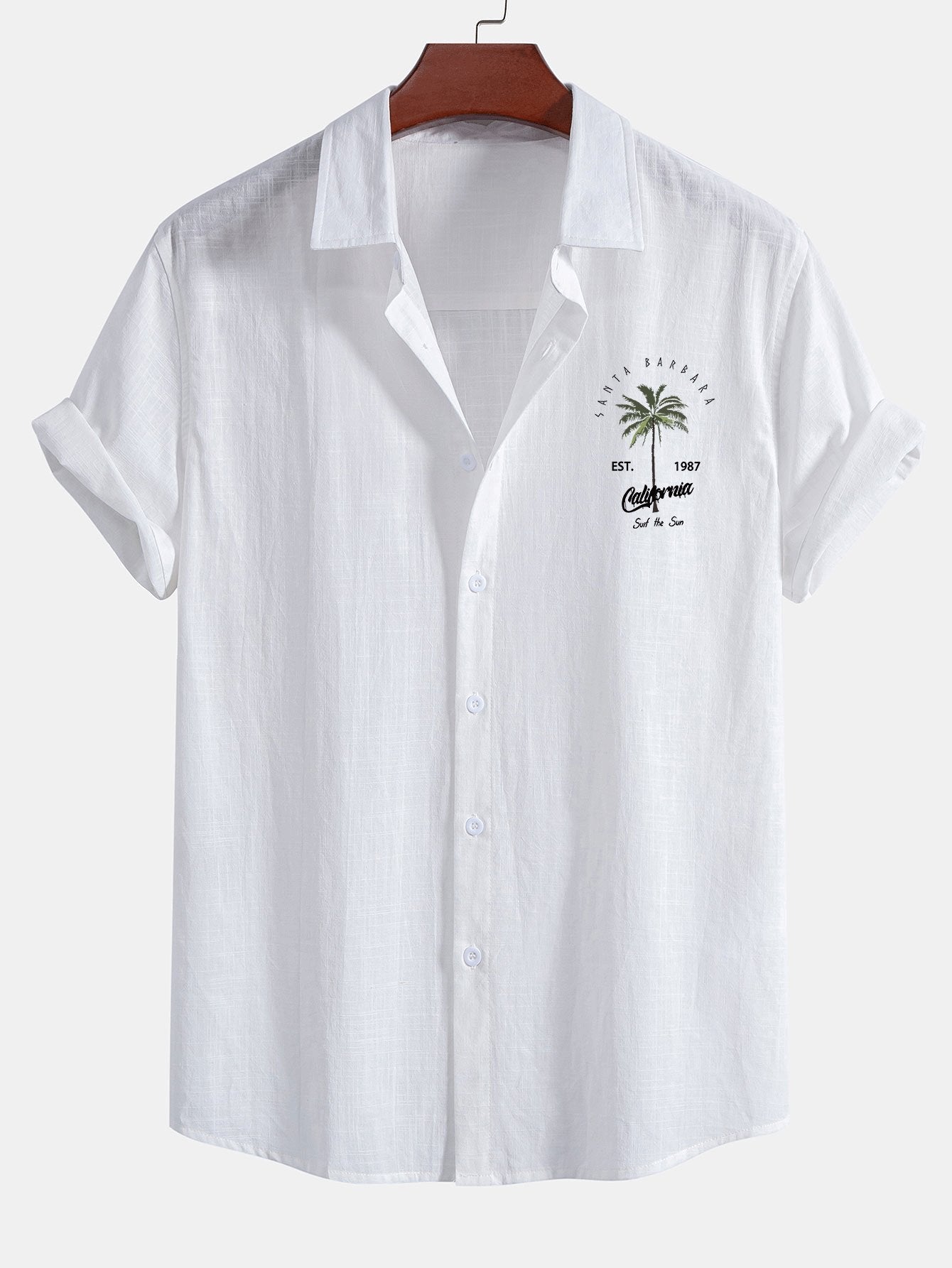 California Palm Tree Print Linen Cotton Button Up Shirt