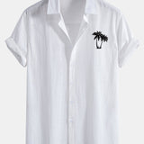 Palm Trees Print Linen Cotton Button Up Shirt