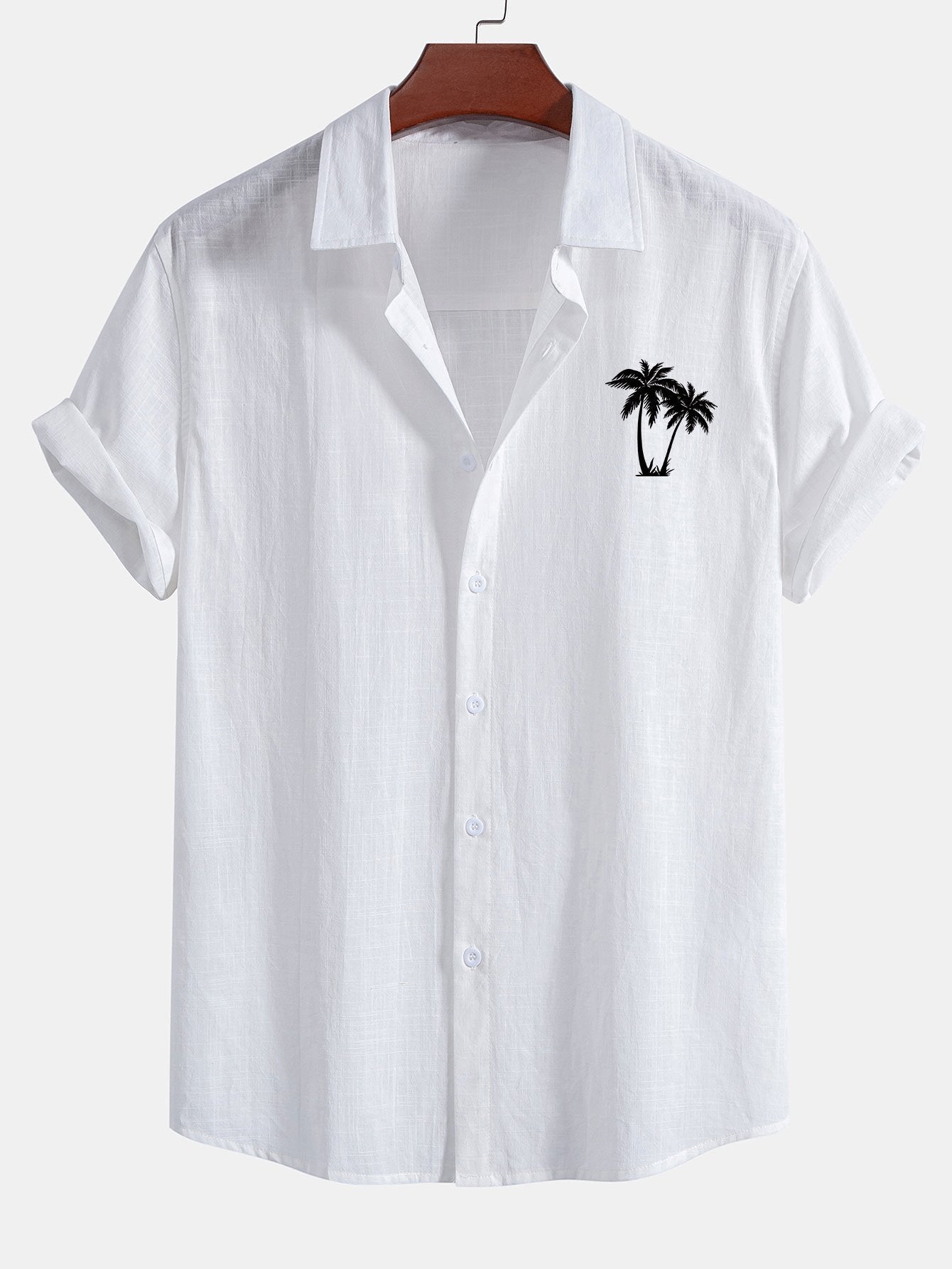 Palm Trees Print Linen Cotton Button Up Shirt