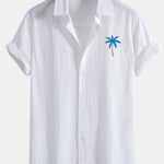 Blue Palm Tree Print Linen Cotton Shirt & Swim Shorts Set