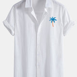 Blue Palm Tree Print Linen Cotton Shirt & Swim Shorts Set