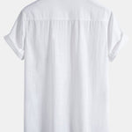 Hawaii Palm Tree Print Linen Cotton Stand Collar Shirt