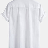 Hawaii Palm Tree Print Linen Cotton Stand Collar Shirt