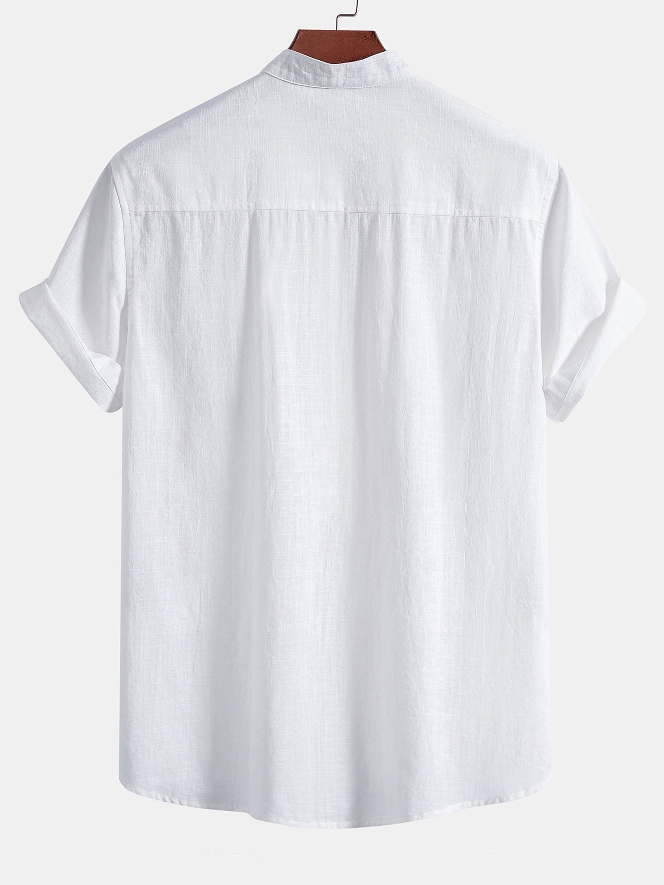 Hawaii Palm Tree Print Linen Cotton Stand Collar Shirt