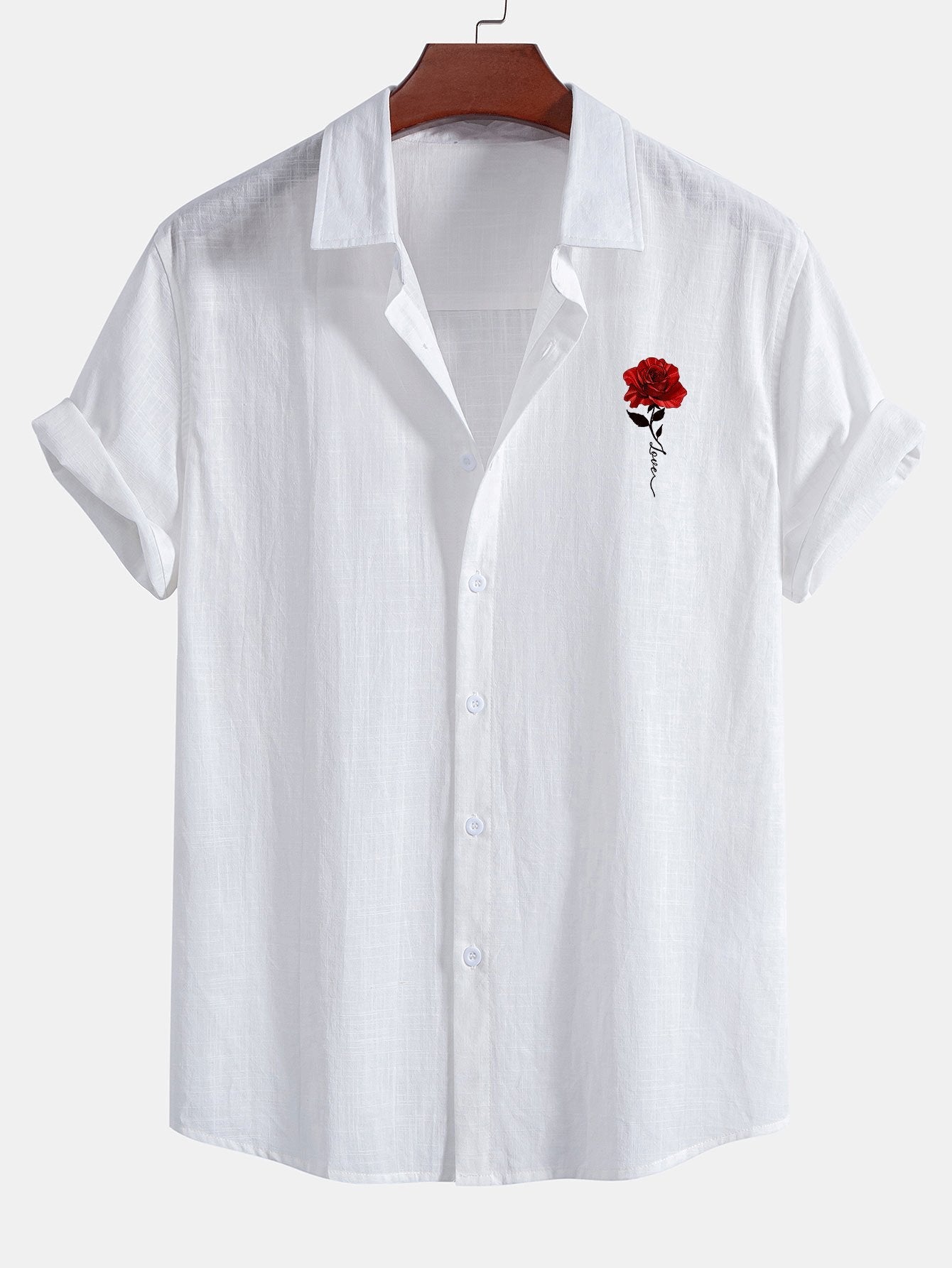 Red Rose Print Linen Cotton Shirt & Swim Shorts Set