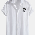 Palm Trees Print Linen Cotton Shirt & Swim Shorts Set