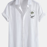 California Palm Tree Print Linen Cotton Shirt & Swim Shorts Set