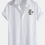 Hawaii Palm Tree Print Linen Cotton Button Up Shirt