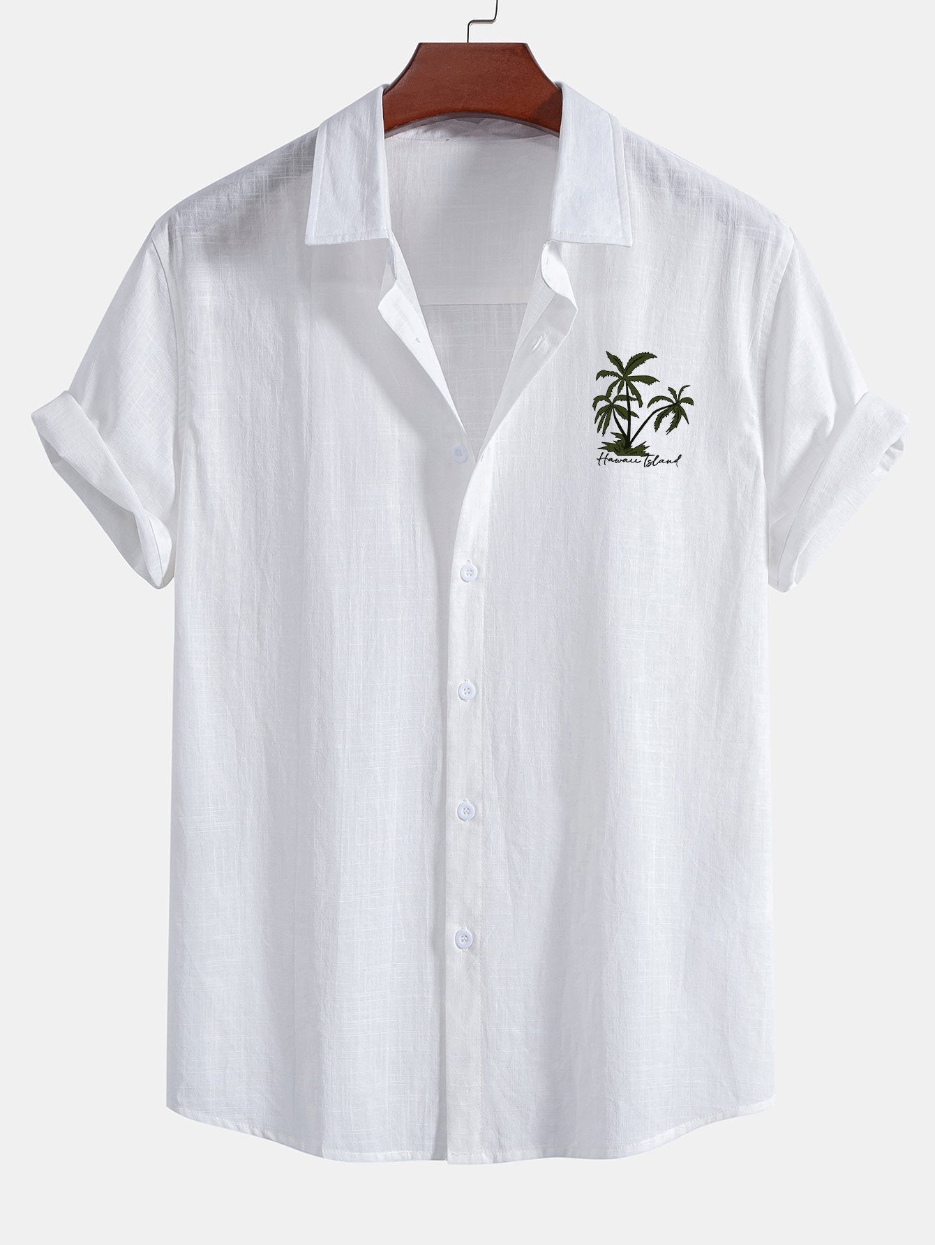 Hawaii Palm Tree Print Linen Cotton Button Up Shirt