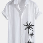 Palm Tree Print Linen Cotton Button Up Shirt