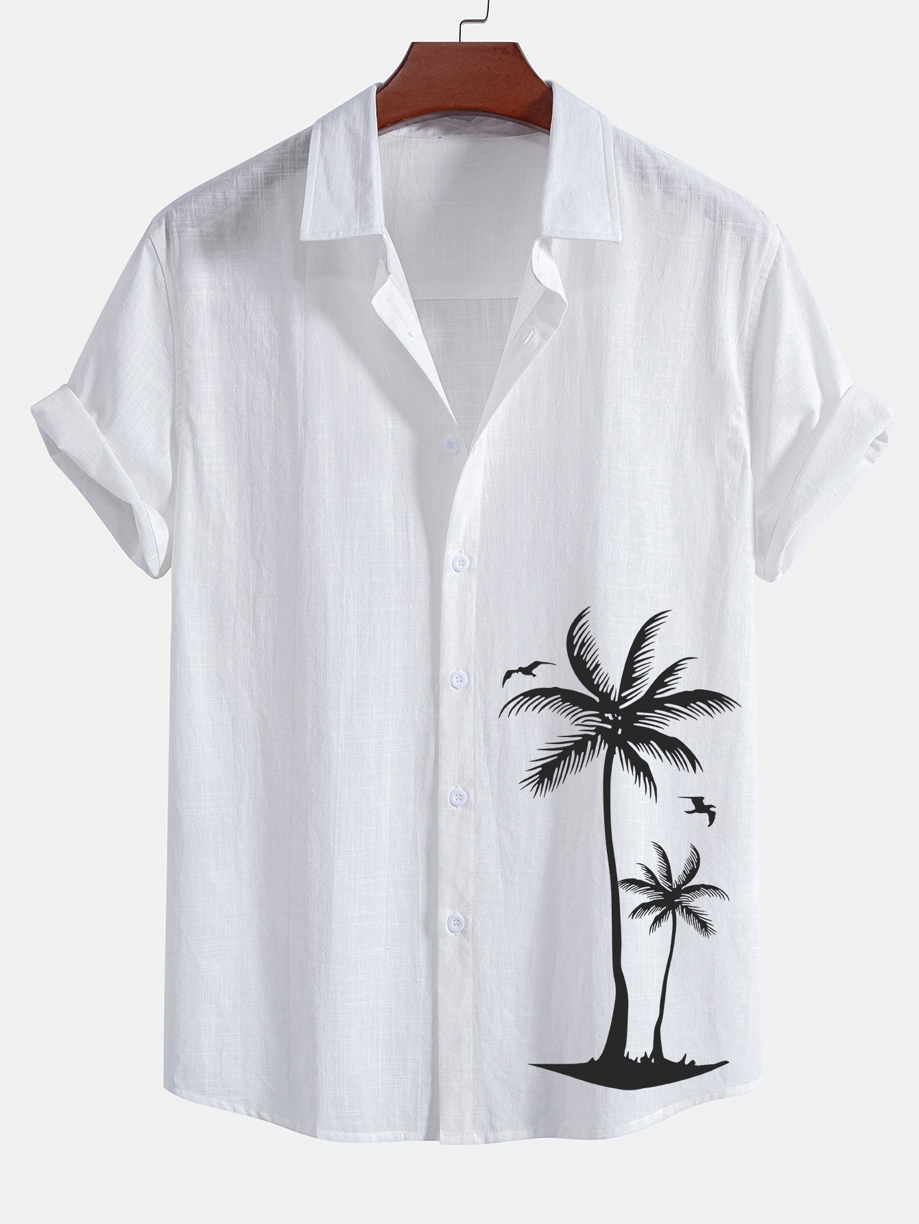 Palm Tree Print Linen Cotton Button Up Shirt