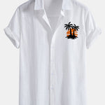 Sunset Palm Trees Print Linen Cotton Button Up Shirt